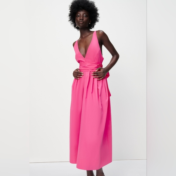 Zara Pink Tied Poplin Dress size small - Picture 2 of 11